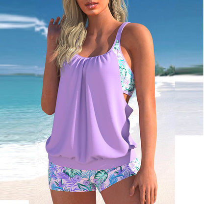🩱🏖️💗【Top + Pantalones】【S-5XL】Traje de baño de dos piezas con espalda deportiva y estampado para mujer