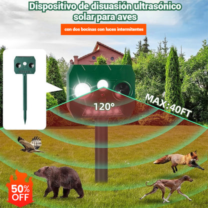 🔥Repelente ultrasónico de aves para exteriores con energía solar, dos bocinas y luces intermitentes ✅️Pago contra entrega