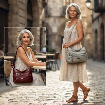 🔥【50% de descuento】💟 Bolso de hombro de piel auténtica de gran capacidad, versátil y elegante, con múltiples compartimentos.