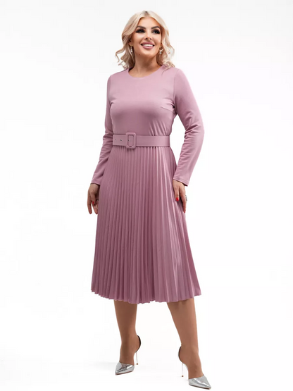 ✨【S-5XL】👗2025 jesień i zima nowa moda elegancka wysokiej jakości jednokolorowa plisowana sukienka