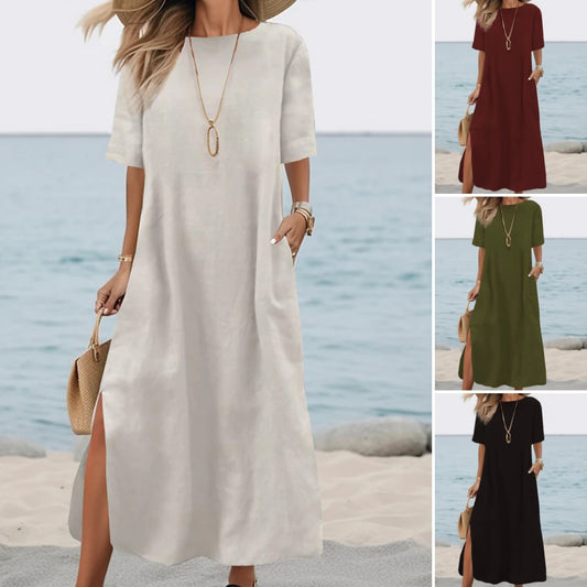 💃 Отстъпка -49%🔥【M-5XL】🌷✨Нова пролетна семпла дамска дълга рокля, свободна кройка