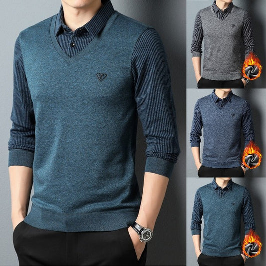 💥🔥【M-4XL】Есенно-зимна мъжка поло тениска с яка и дълъг ръкав Мъжка поло тениска от две части за средна възраст и възрастни