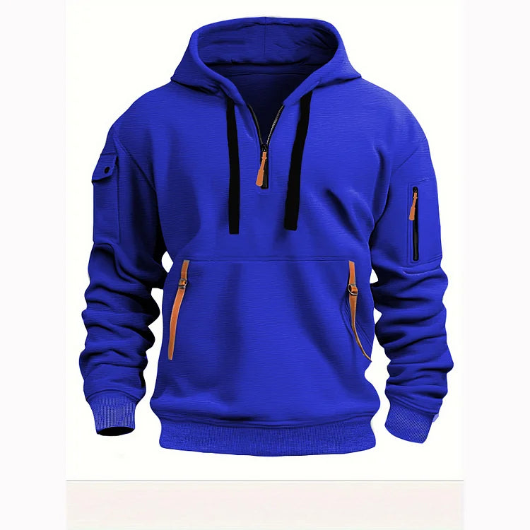 【S-5XL】Męska sportowa bluza z kapturem zapinana na zamek i wiele kieszeni-3766365
