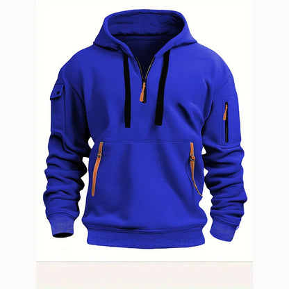 【S-5XL】Męska sportowa bluza z kapturem zapinana na zamek i wiele kieszeni-3766365