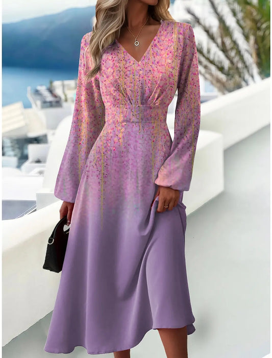 👗💐【S-3XL】2025 nowa modna i elegancka sukienka z długimi rękawami i dekoltem w szpic