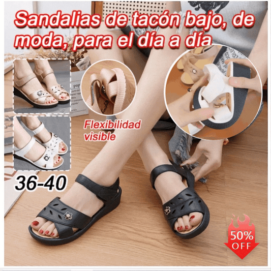 🌷【Precio más bajo, 50% de descuento】【36-40】Sandalias elegantes y casuales para mujer, tacón bajo, velcro, suela suave y diseño calado