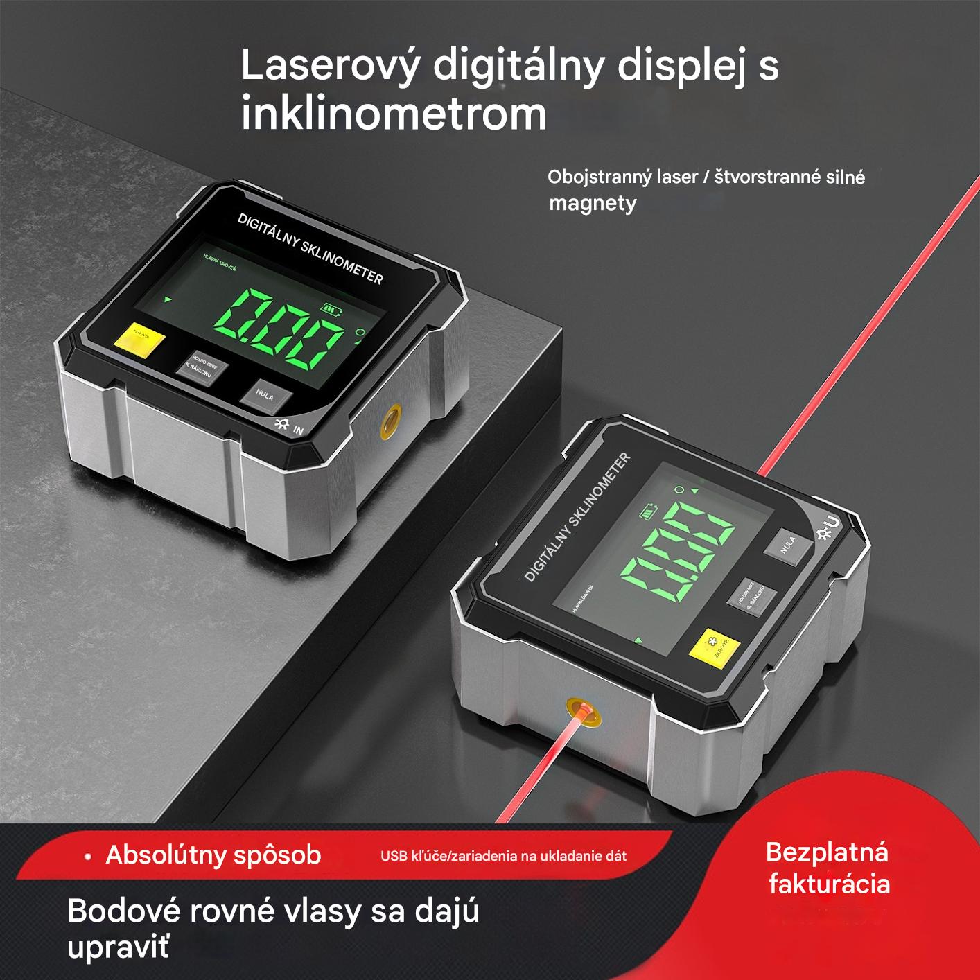 【📢📢Najnižšia cena po obmedzenú dobu!!! 💥】Štvorstranný magnetický, obojstranný elektronický laserový vodováha