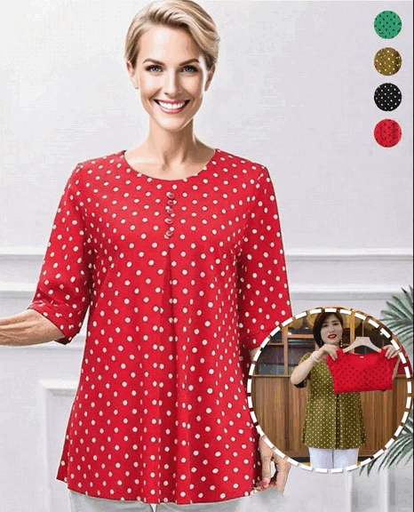 ❤️【S-6XL】🎁2026 Nové tričko s krátkým rukávem a puntíkovaným potiskem, pohodlná látka, zakrývá bříško, zeštíhluje