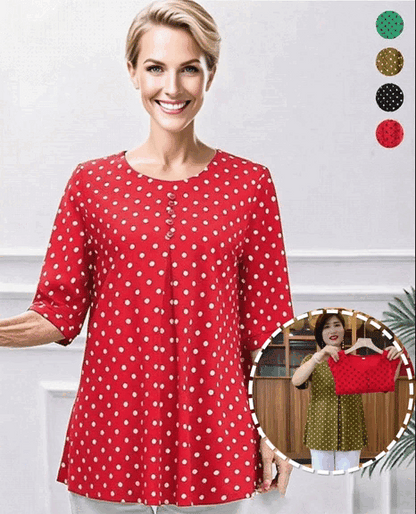 ❤️【S-6XL】🎁2026 Nové tričko s krátkým rukávem a puntíkovaným potiskem, pohodlná látka, zakrývá bříško, zeštíhluje