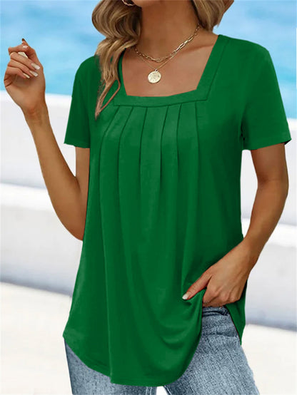 👚【Sezonski popust -50% 🔥】Ženska majica s velikim kvadratnim izrezom, plus veličine, kratki rukavi, 8 boja