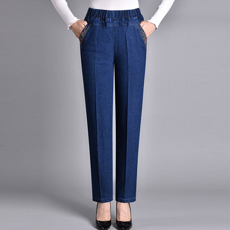 🔥👖【XL-5XL】Nové dámske ležérne elastické džínsy s rovnými nohavicami na jeseň/zimu