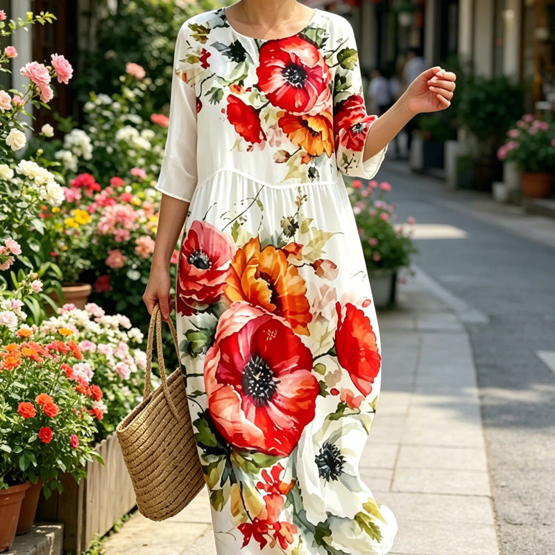 🌸🌸【50% de descuento】🔥【S-8XL】 2026 nuevo vestido con estampado de flores y cuello