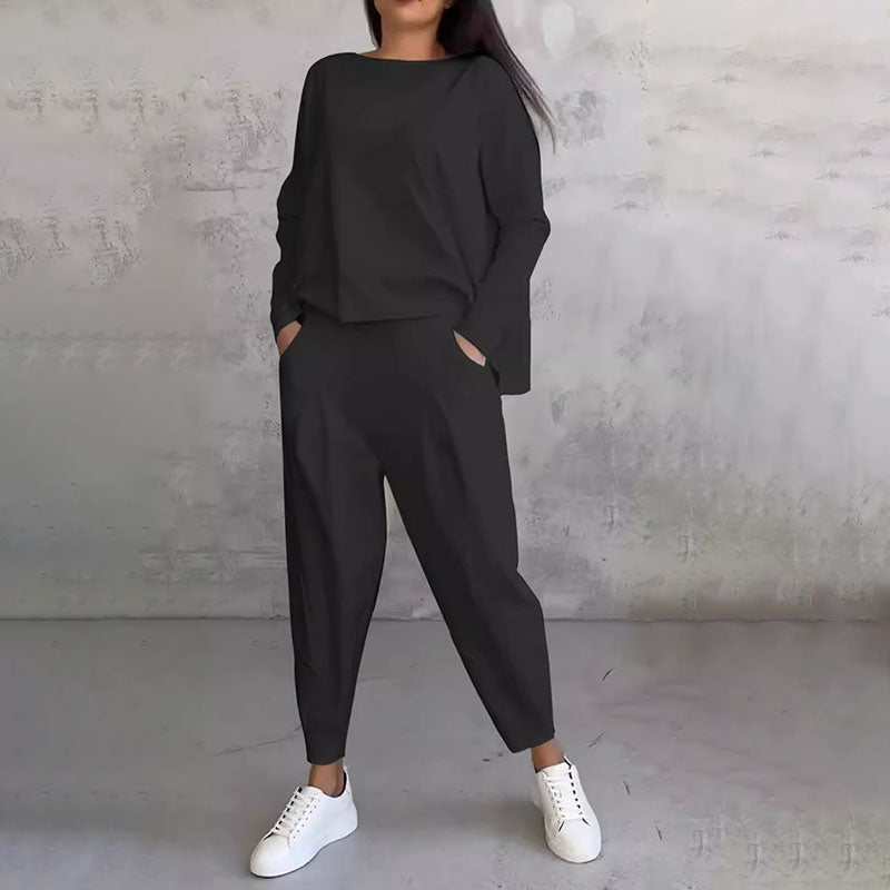 💥Promocja czasowa 50%💖 Zestaw z długim rękawem, bluzka z okrągłym dekoltem i długie spodnie 🔥