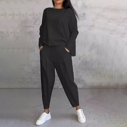 💥Promocja czasowa 50%💖 Zestaw z długim rękawem, bluzka z okrągłym dekoltem i długie spodnie 🔥
