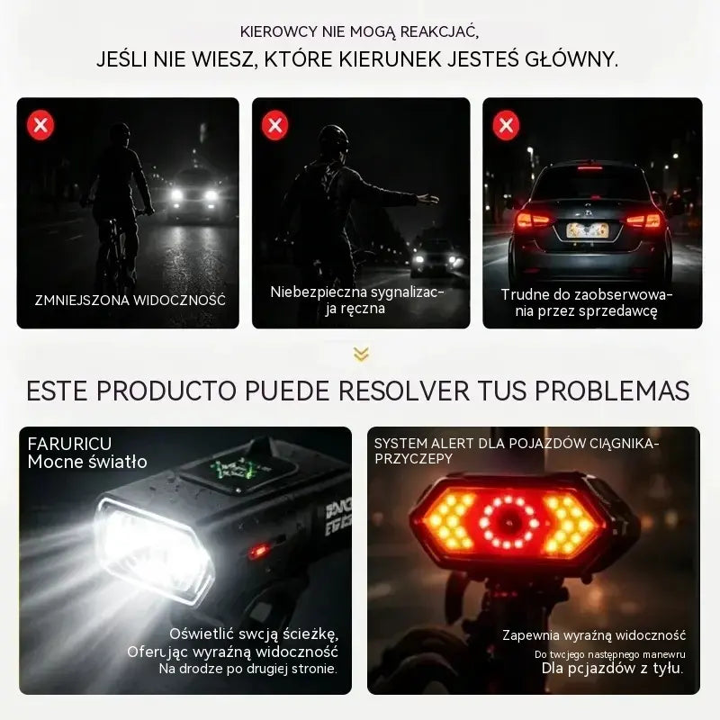 🚴 Jasna lampa rowerowa LED | Zestaw z ładowaniem USB przód + tył