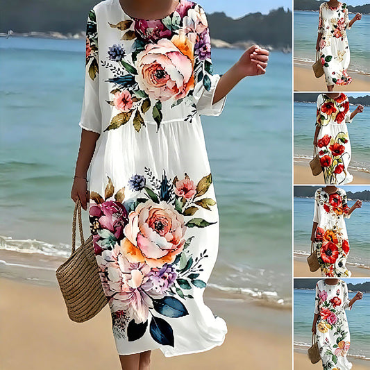 🌸🌸【50% de descuento】🔥【S-8XL】 2026 nuevo vestido con estampado de flores y cuello