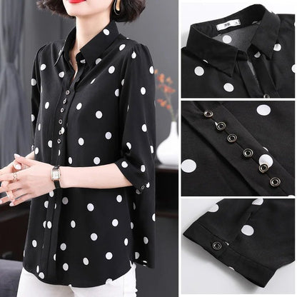 🔥✨【Ograniczona ilość】🔥【M-5XL】2025 nowa damska koszula z szyfonu z długim rękawem i kropkami, modna i uniwersalna