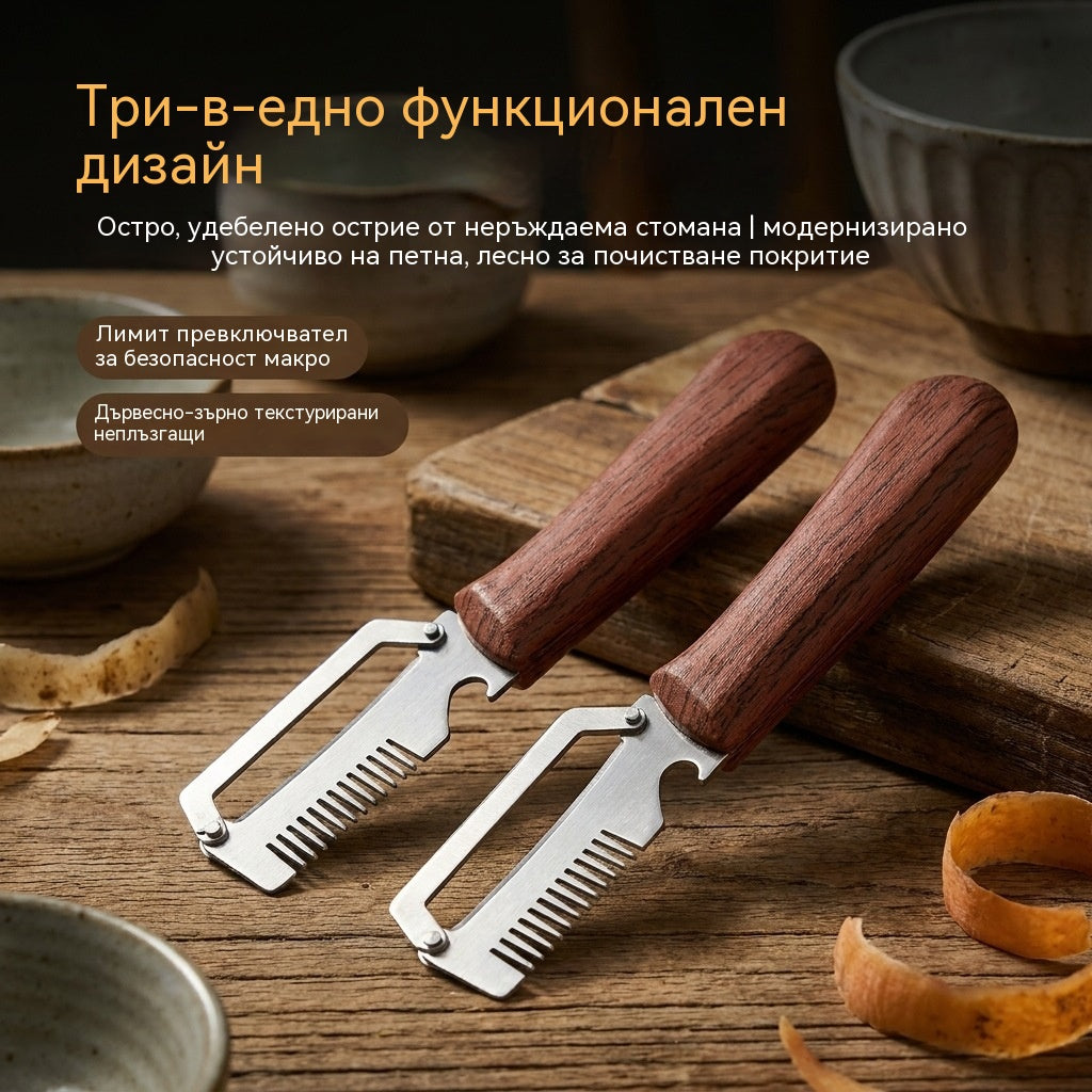 ✅Купете 1, вземете 1 безплатно (2 артикула) 🧅🔪 Многофункционална кухненска белачка 3 в 1: Бели, реже и отваря бутилки! 🔥