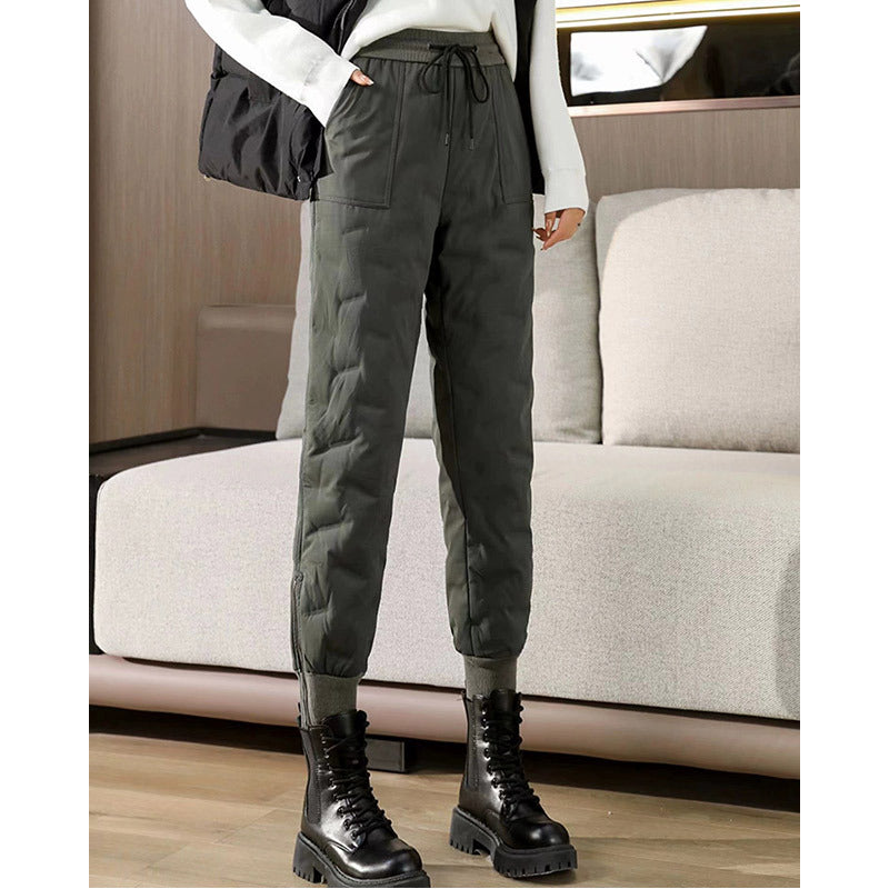 ✨🎉[M-4XL] 2024 zimowe nowe damskie ciepłe i pogrubione, odporne na zimno, luźne spodnie puchowe-3824277