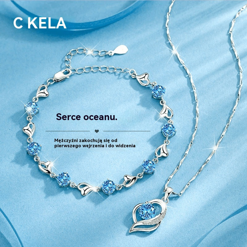 ✨✨【Kup 1, a 1 otrzymasz gratis】💎💎Serce oceanu 925 srebro bransoletka + naszyjnik zestaw