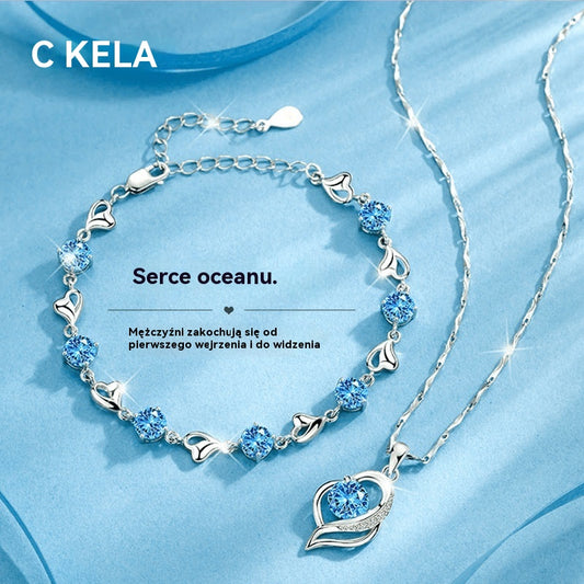 ✨✨【Kup 1, a 1 otrzymasz gratis】💎💎Serce oceanu 925 srebro bransoletka + naszyjnik zestaw