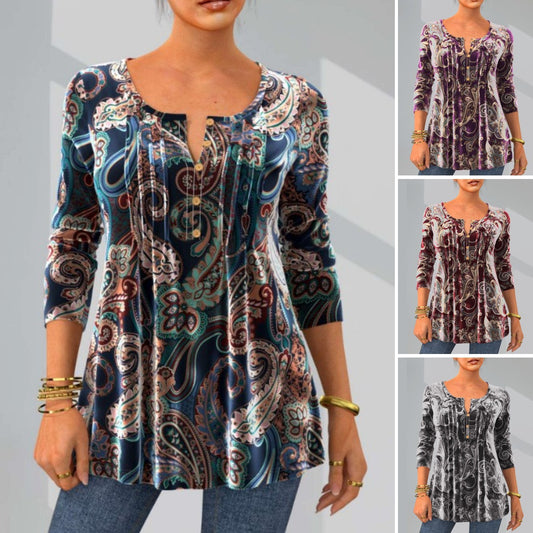 🔥🌷【Žhavé zboží✨】【S-3XL】Podzimní/zimní nové tričko s dlouhým rukávem a kulatým výstřihem s retro potiskem