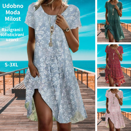 🔥Limitowana oferta 40% zniżki🔥【S-3XL】👗Nowa kolekcja 2025 wiosna/lato, sukienka z nadrukiem, okrągły dekolt, casual3894825