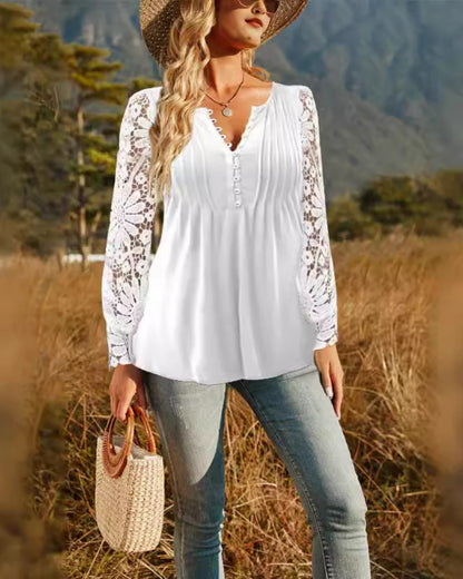 ✨🌷【Най-продавани🔥】【S-3XL】Нова есенно/зимна модна дамска тениска с дълъг ръкав от дантела