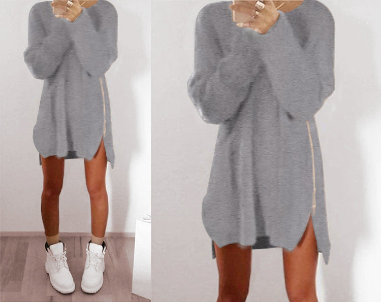 🌿🌸【S-5XL】2025 Wiosna Nowy Moda Elegancki damski długi boczny zamek błyskawiczny sweter, intelektualny i elegancki