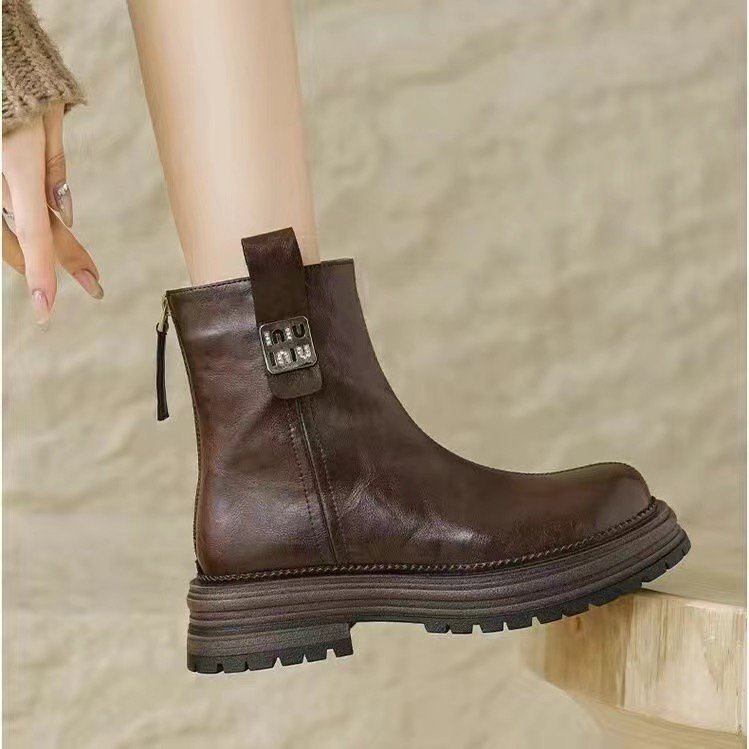 🔥👢【35-40】2024 zimowe nowe modne damskie buty Martin w stylu Retro z naturalnej skóry