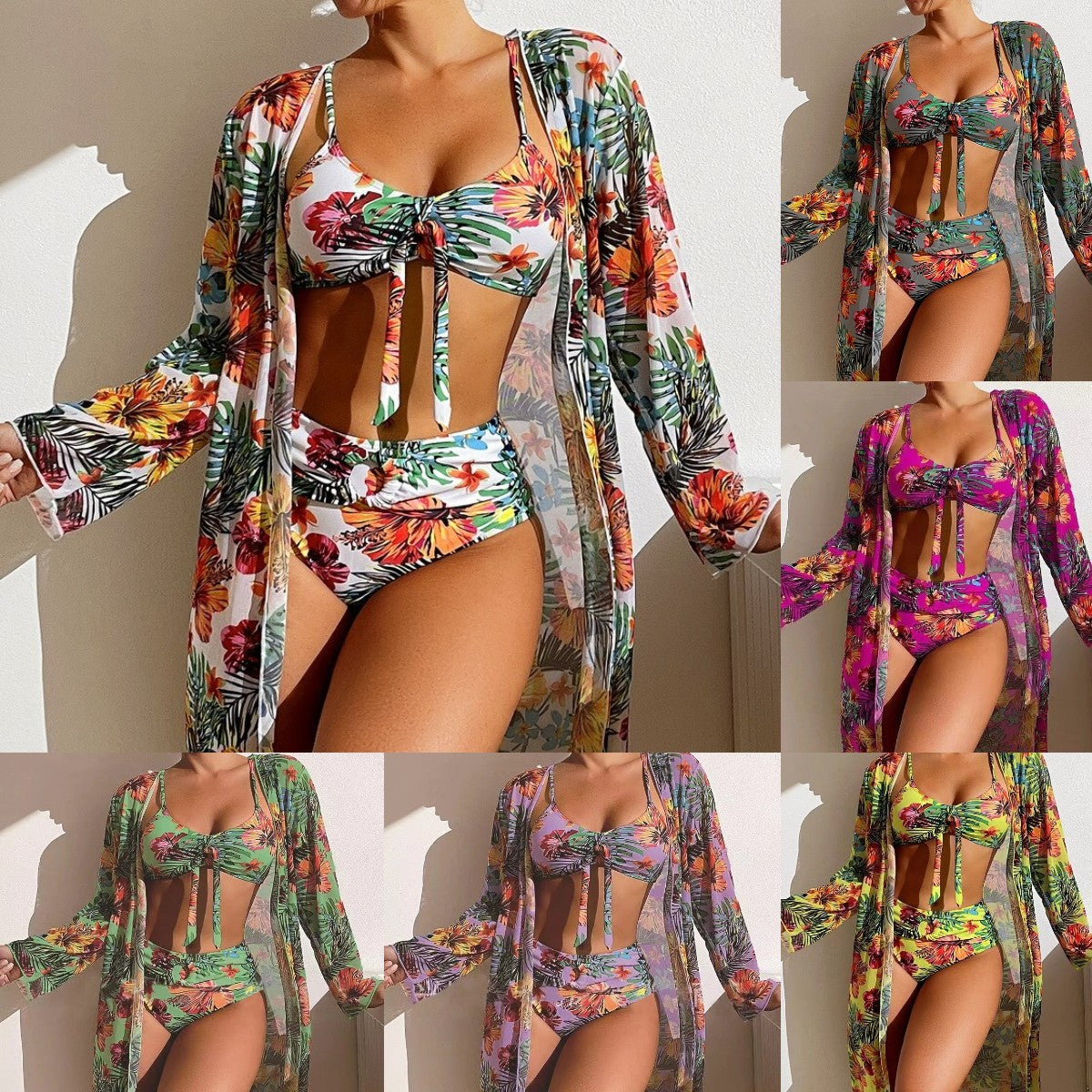 👙☀️【Pago contra entrega】💥【40-90 kg】Nuevo y elegante conjunto de traje de baño, incluye una chaqueta ligera con protección solar. (Conjunto de 3 piezas)