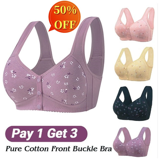 ✨💞【Koty 40-105】Elegancki bawełniany biustonosz zapinany z przodu dla pań w średnim wieku--3708411
