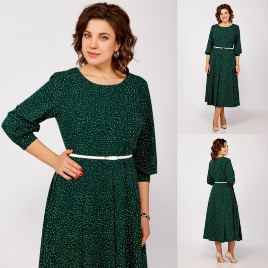 🤩【S-5XL】🍁2024 zimowa nowa wysokiej jakości modna i elegancka zielona sukienka w kropki-3842114