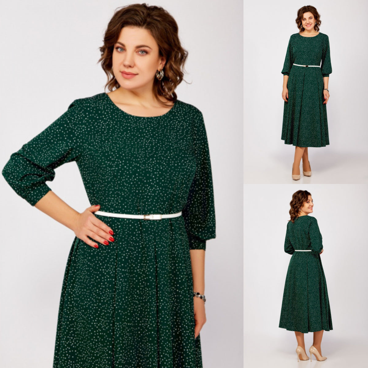 🤩【S-5XL】🍁2024 zimowa nowa wysokiej jakości modna i elegancka zielona sukienka w kropki-3842114