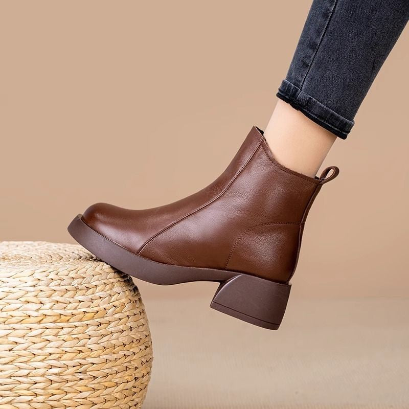 43% - 2025 Zimowe nowe damskie grube buty w stylu retro, oryginalne skórzane buty, ciepłe zamszowe buty