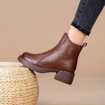 43% - 2025 Zimowe nowe damskie grube buty w stylu retro, oryginalne skórzane buty, ciepłe zamszowe buty