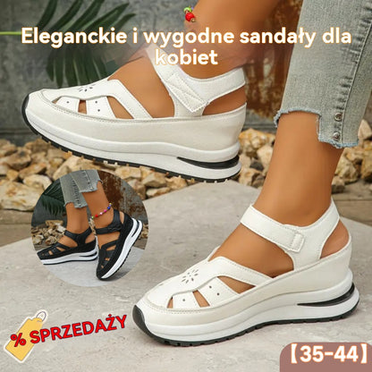 🔥🌸【35-44】Wygodne damskie sandały, modne w 2025 roku, z wydrążonymi obcasami, wykonane z prawdziwej skóry.