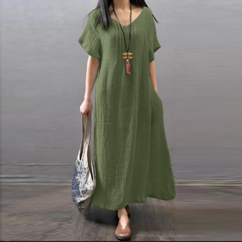 🔥👗【Wyprzedaż✨】【S-5XL】Letnia, swobodna sukienka z bawełny i lnu, luźna i swobodna z kieszeniami