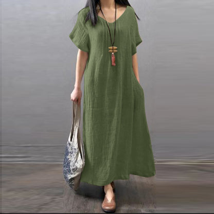 🔥👗【Wyprzedaż✨】【S-5XL】Letnia, swobodna sukienka z bawełny i lnu, luźna i swobodna z kieszeniami