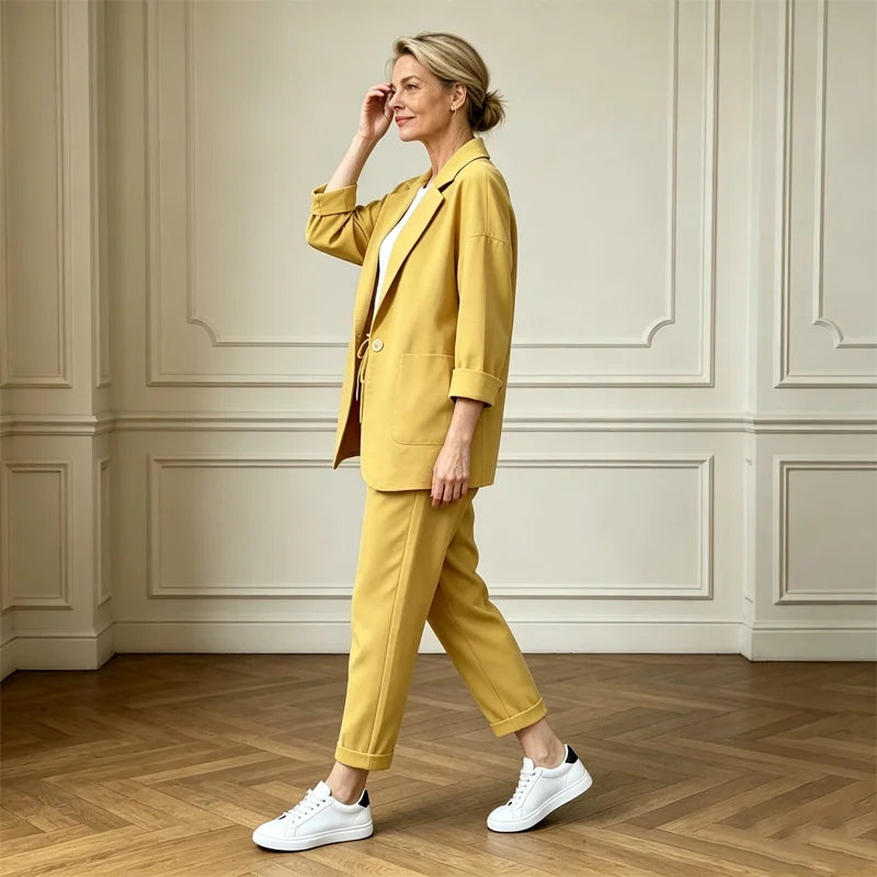 Elegancki letni komplet z lnu i bawełny – przewiewny materiał zapewniający maksymalny komfort!