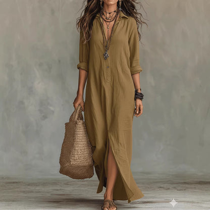 【¡Oferta por tiempo limitado al 50%!】👗 Vestido largo 2026, con cuello, abertura frontal, elegante y cómodo.