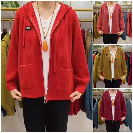 💓💓2025 nowa kurtka z kapturem w pionowe paski, sweterek z dzianiny