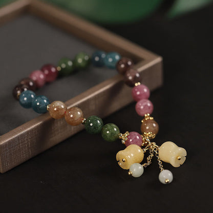 🌸✨Kolorowa bransoletka z naturalnego kamienia turmalinowego, bransoletka Ruyi z wisiorkiem z konwalii i jadeitu, można ją nosić codziennie lub jako prezent