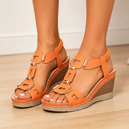 👡【50% popusta】Rimske sandale, tanka peta, platforma, otvoreni dizajn, metalna kopča
