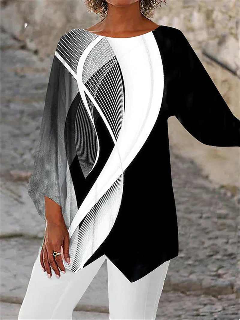 🌹[S-5XL][40-100kg] 2025 nowa koszula z długimi rękawami i okrągłym dekoltem z nadrukiem