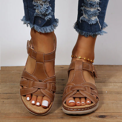 🌷✨【35-43】2025 Modne, codzienne, skórzane sandały rzymskie na grubej podeszwie