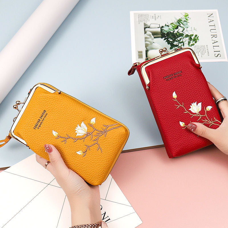 🔥【Téli újdonság】👜 Női bőr crossbody táska, gyönyörű hímzéssel, szobatelefonnal és aprópénzzel🎁