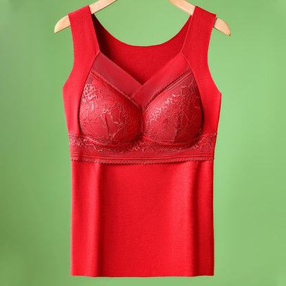 🔥❤️【40-100 komada】Ženski topli jesensko-zimski baršunasti prsluk od čipke s ugrađenim jastučićem za prsa