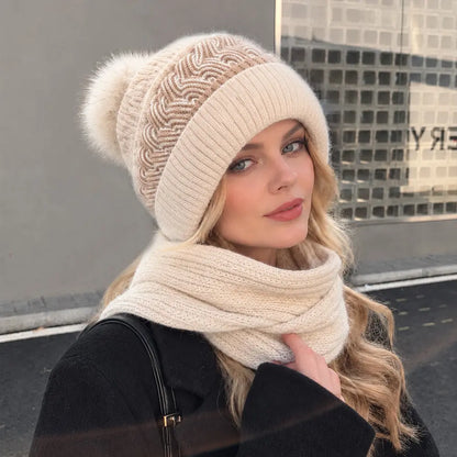 ❄️ Damska czapka zimowa z szalikiem i nausznikami | Ciepły zestaw dzianinowy 3 w 1