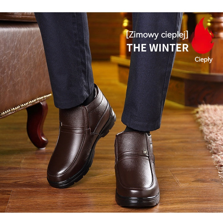 【Zimowa zniżka 50%】🔥🔥 Oryginalne skórzane buty męskie z bawełny, zapewniające ciepło zimą, wykonane z aksamitu i pogrubionej, wysokiej jakości skóry bydlęcej